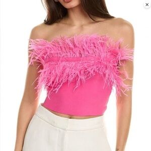 STAUD Vibrant Pink Feathered Top